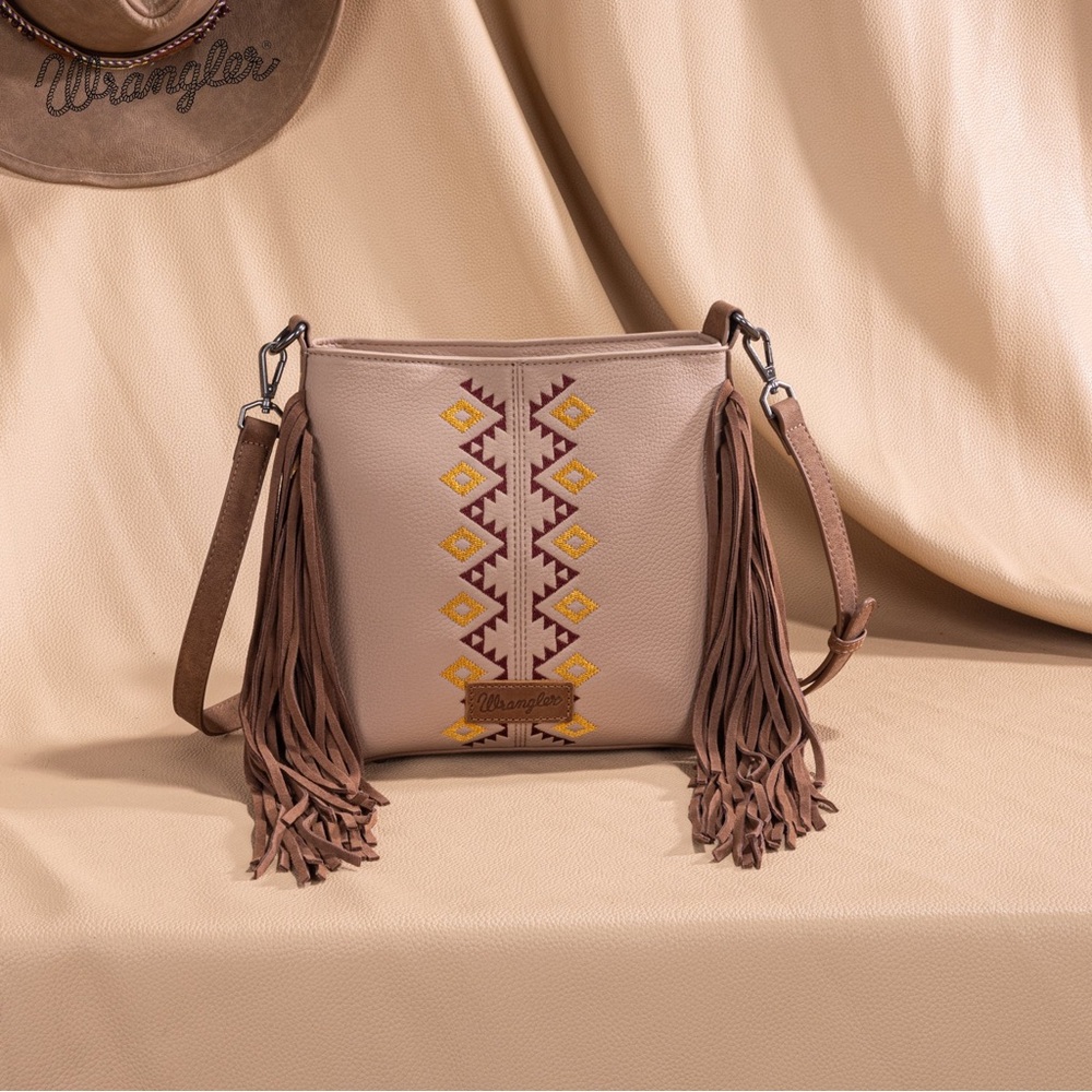 Wrangler Beige and Brown Crossbody Bag with Fringe NWT